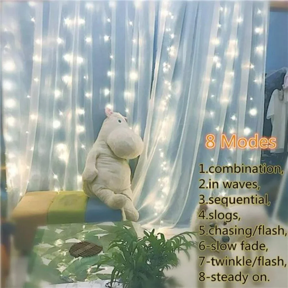 String Lights Curtain USB Powered Fairy Lights for Bedroom Wall Party Waterproof